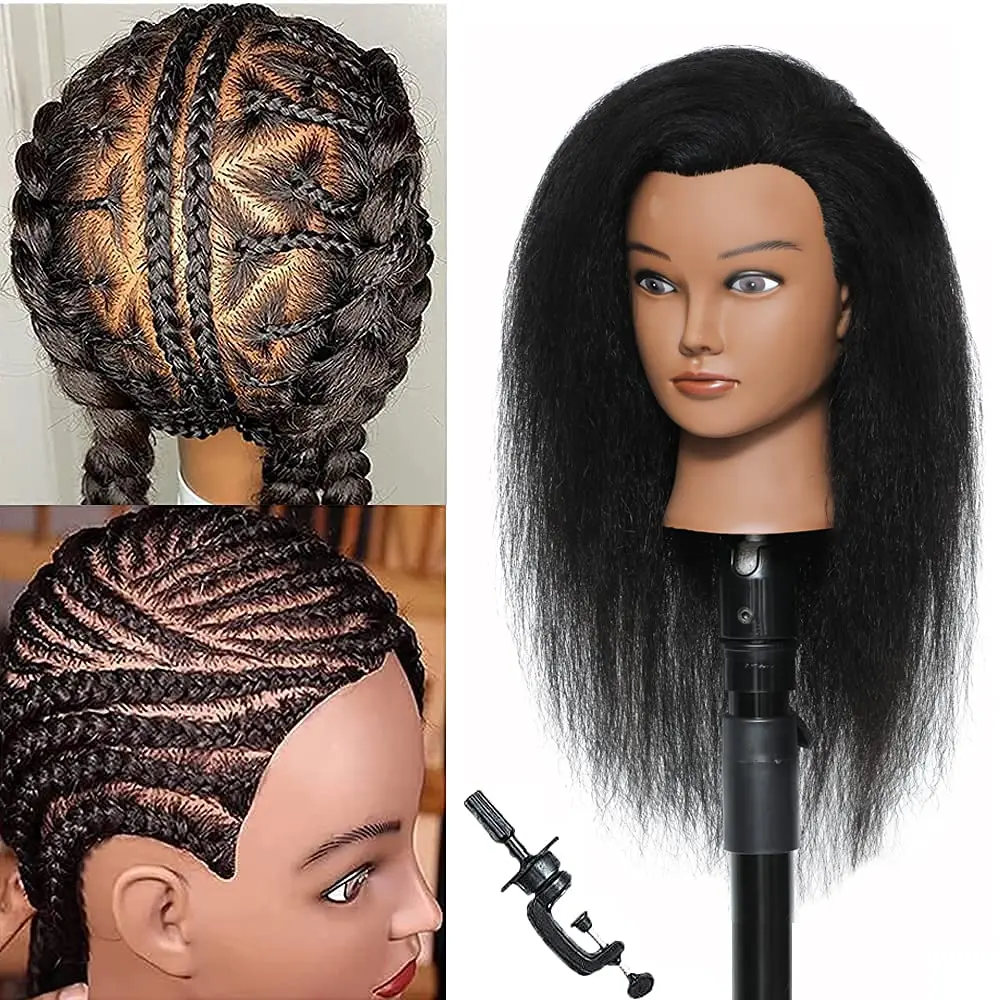 

14-Inch Real Hair Mannequin Head for Cosmetology Practice with Free Clamp Stand