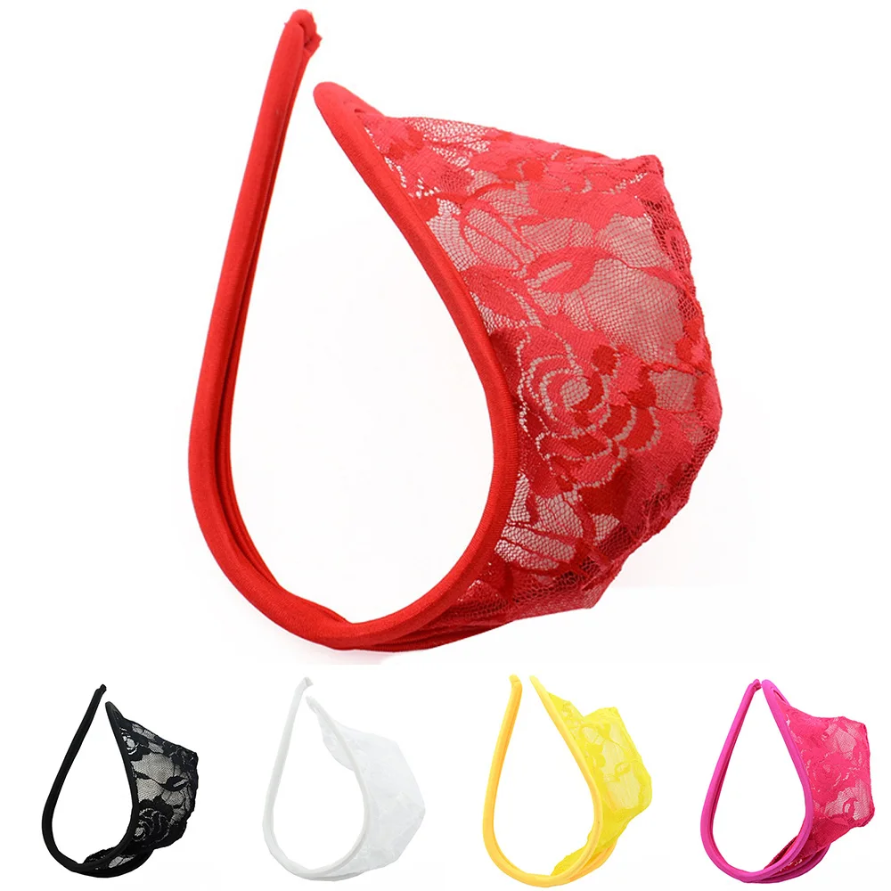 Homens sexy rendas c-string ver através de tangas transparente cueca erótica calcinha masculina ver através do pênis bolsa homem sexo cuecas