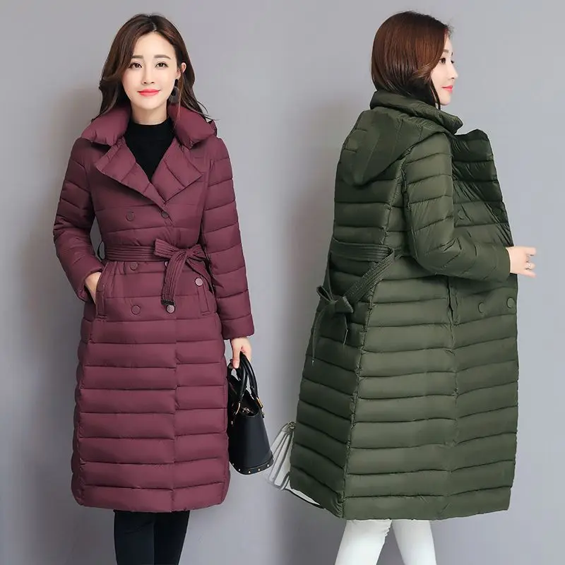 Women's Clothing New Korean Cotton Coat Belt Mid-length Cotton Jacket Lightweight Outerwear Slim Quilted Down Cotton Jacket