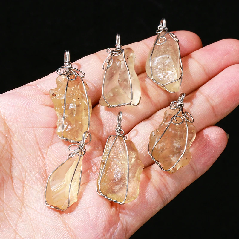 1 Pc Natural Stone Libyan Meteorite Wire Wrap Pendant Irregular Shape Charms For Jewelry Making Diy Necklace Bracelet Accessory image 5
