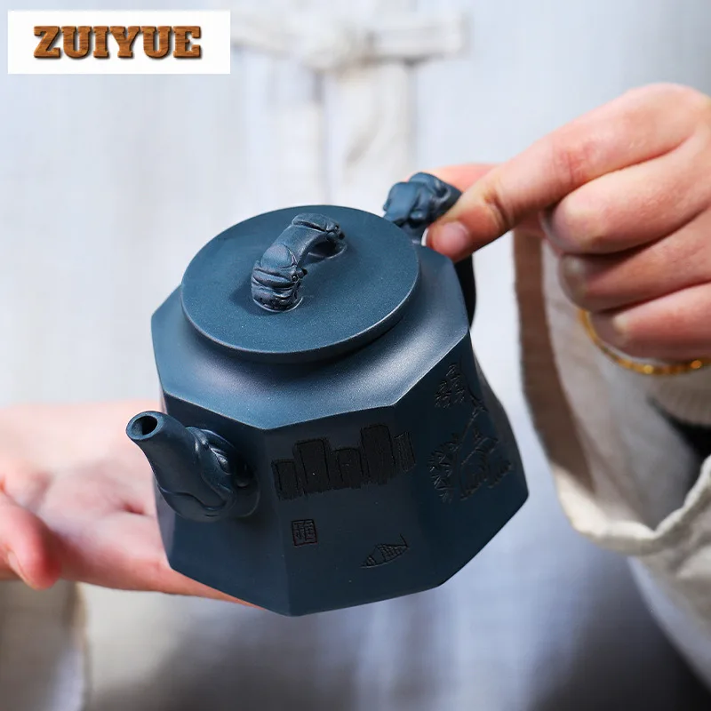 320ml Ancient Yixing Purple Clay Teapots Handmade Octagonal Dragon Pot Raw Ore Azure Mud Kettle With Strainer Zisha Tea Set Gift