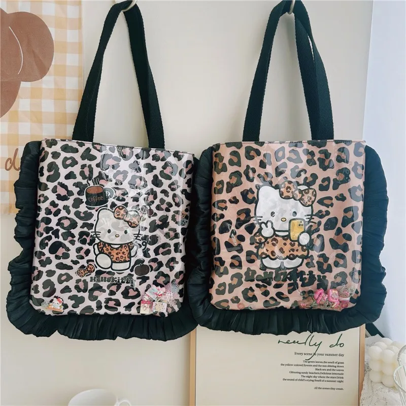 

Hello Kitty Storage Bag Cute Anime Women Accessories Leopard Print Versatile Large Capacity Single Shoulder Girl Gift Wholesale