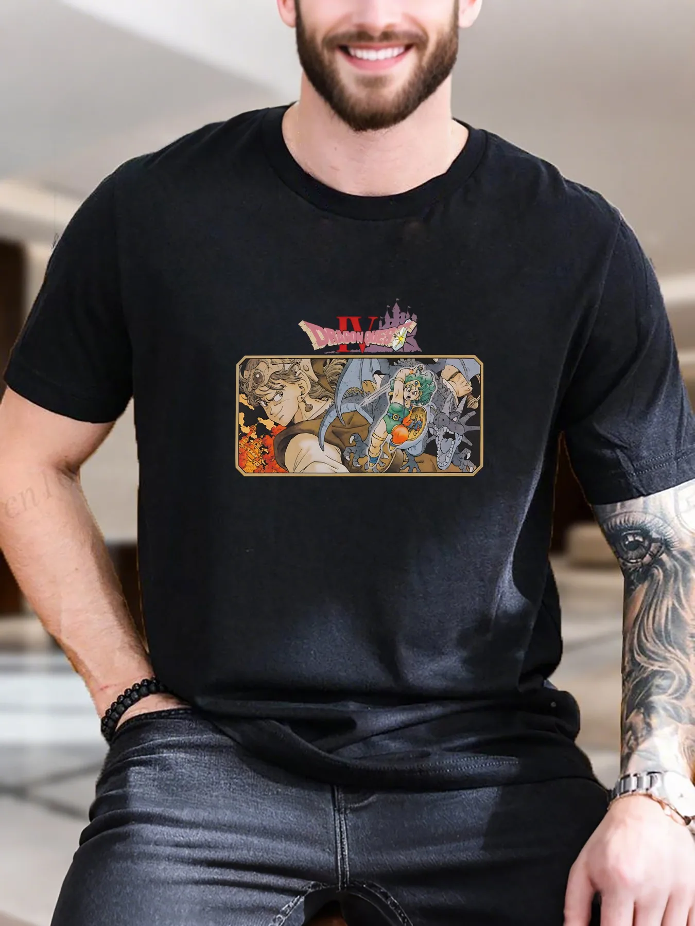 Camiseta de manga corta estampada para hombre, diseño Dragon Quest Iv Screenshot, camiseta informal cómoda 100% algodón, gráfico de juego moderno