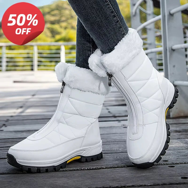 

Winter Womens Snow Boots Non-slip Outdoor Waterproof Women Keep Warm Boots Botas Mujer Zipper Female Cotton Boots Plus Size 42