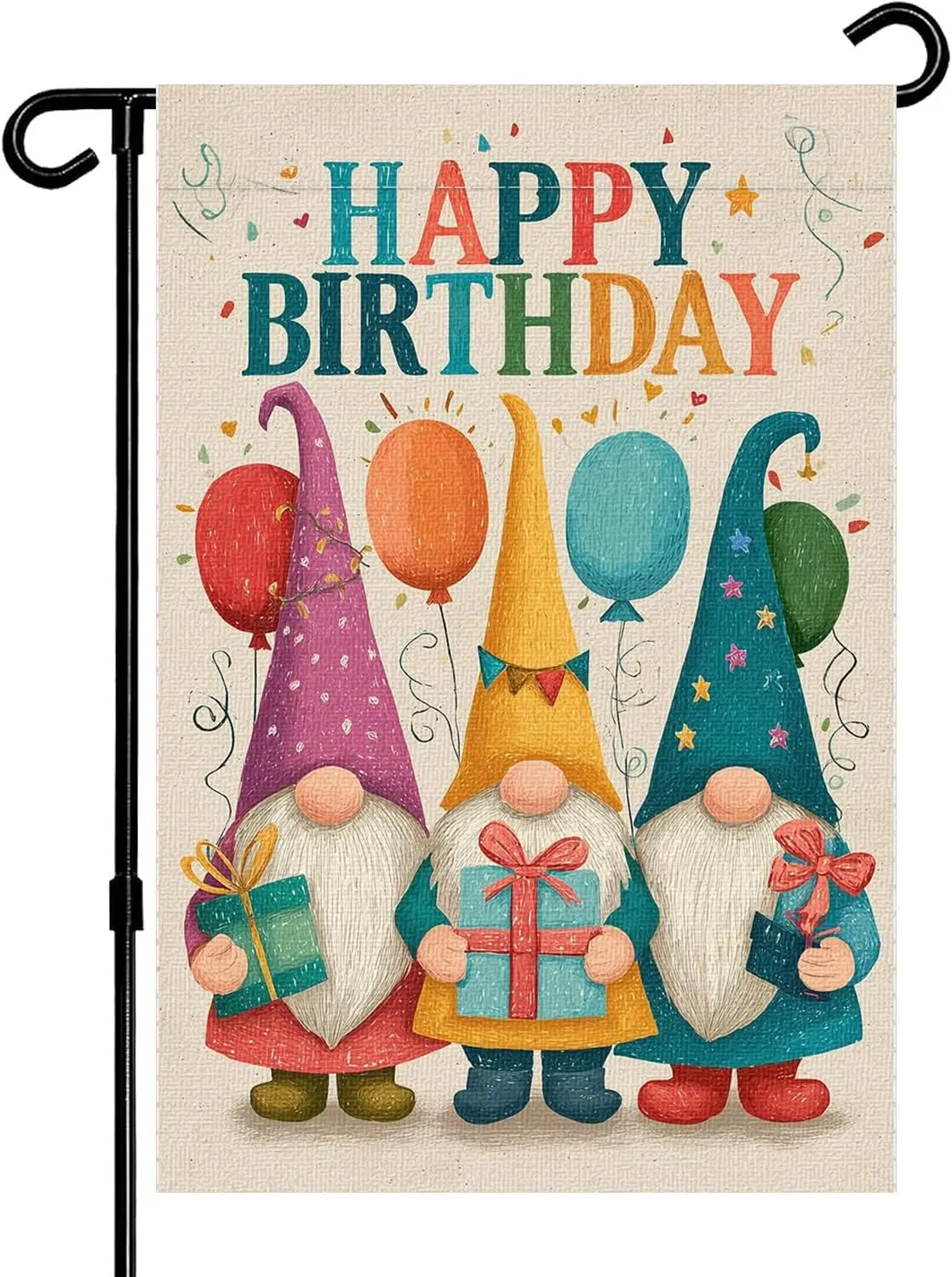 Happy Birthday Garden Flag 12x18 Inch Double Sided Burlap Gnome for Outside, Party Holiday Celebrate Yard Lawn Outdoor Banne jjp