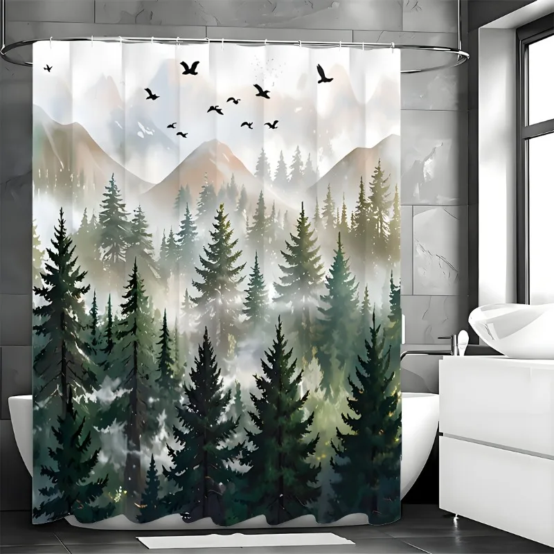 

Зеленый туманный лес, набор занавесок для душа, омбре, шалфей, зеленый, белый, водонепроницаемая ткань, занавески для душа