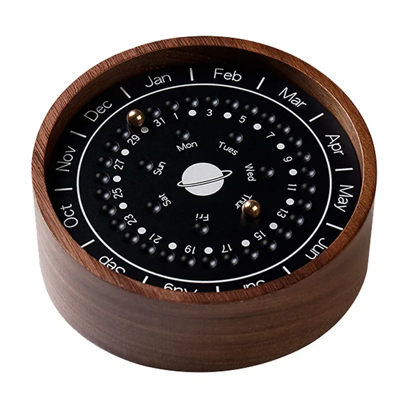 Wooden sundial reusable retro desk calendar Chinese solar calendar decorative office perpetual calendar