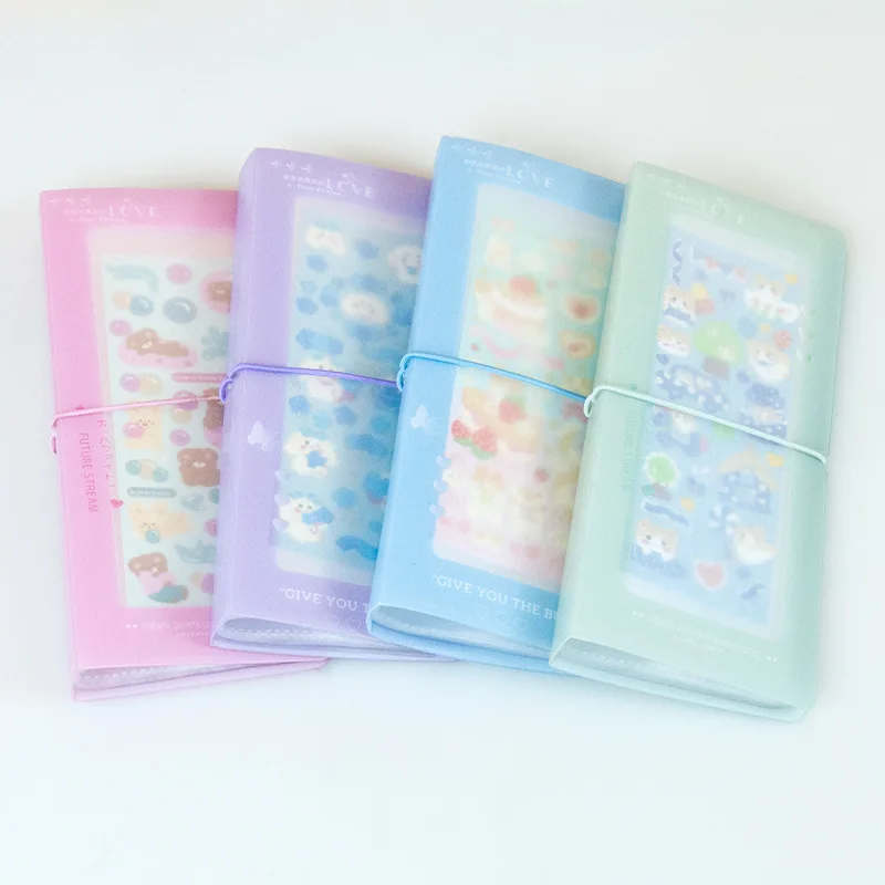 4pcs/set 120 Slots Macaron Guka sticker storage book Ins Korean Transparent Stickers Storage Book Long Strip Storage Tape Bag