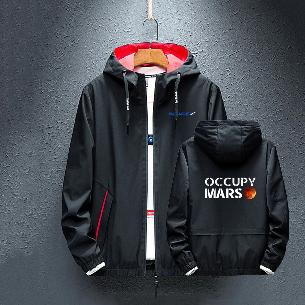 2023 New Men's Spring and Autumn SpaceX Printing Hooded Windproof SpaceX Windbreaker Casual High Quality Zipper Jacket Coats