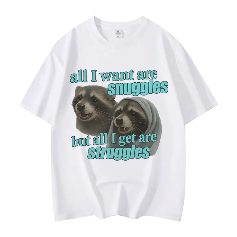 

Snuggles and Struggles Funny Cat Meme T-shirt Men Women Clothing Fashion Y2k Short Sleeve T Shirts Summer Casual Cotton T-shirts