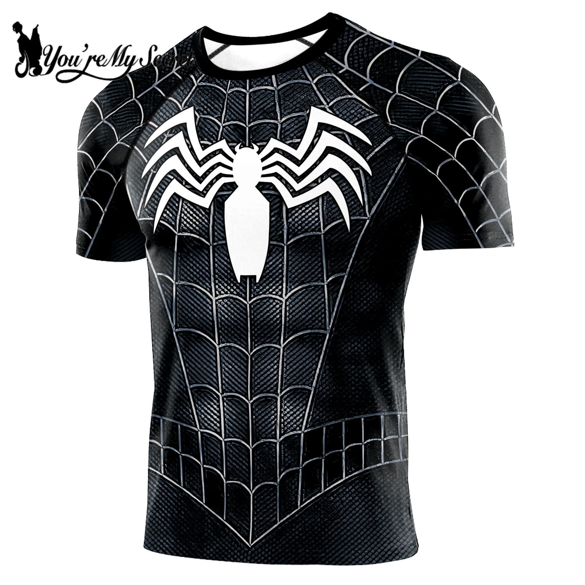 [You\'re My Secret] Men\'s Spider Print Compression Shirt Workout Anime Superhero Long Sleeve Cosplay Costume Fitness Tops Summer