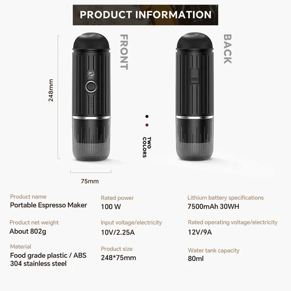 iCafilas Portable Coffee Maker Electric Espresso Machine Compatible with Capsule & Ground Coffee Travel Coffee Maker for Hiking