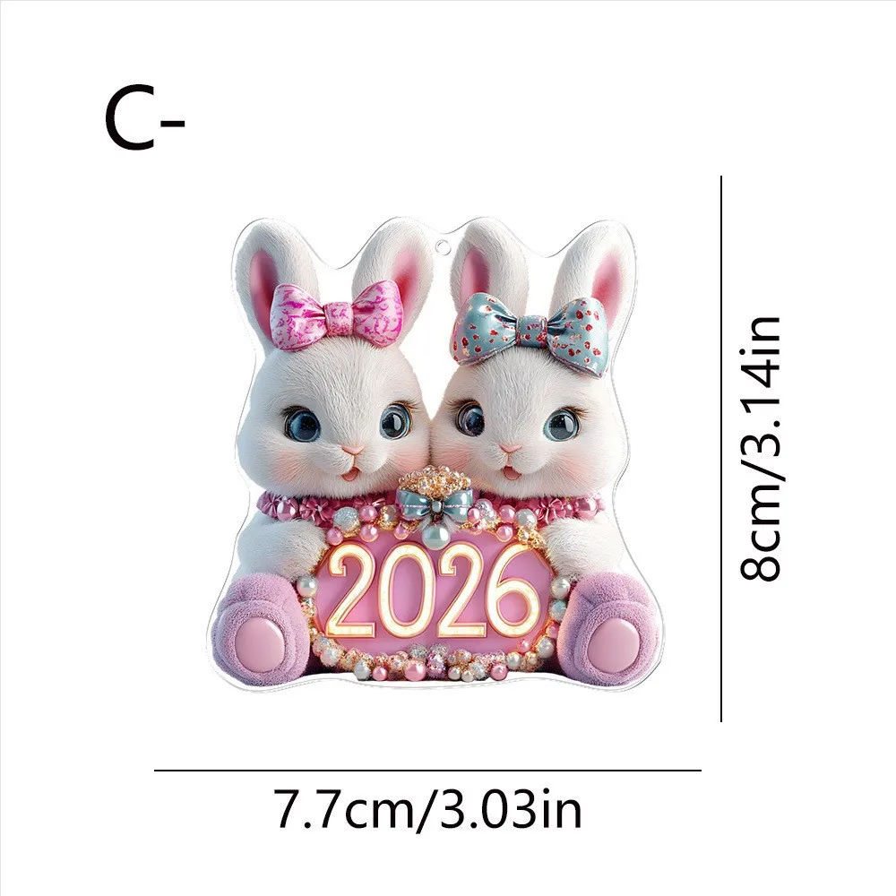 الكرتون لطيف 2026 سنة مزدوجة الأرانب 2D شقة الاكريليك قلادة سيارة مرآة الرؤية الخلفية الديكور حقيبة قلادة هدية عيد الحب