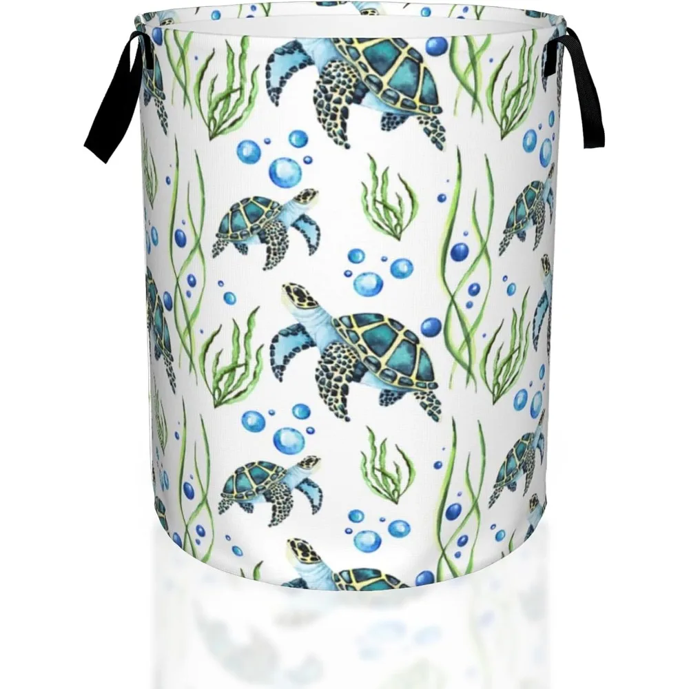 

Watercolor Sea Turtles Laundry Basket,Waterproof Foldable Laundry Hamper,Dirty Clothes Laundry Basket, Linen Bin Storage Organiz
