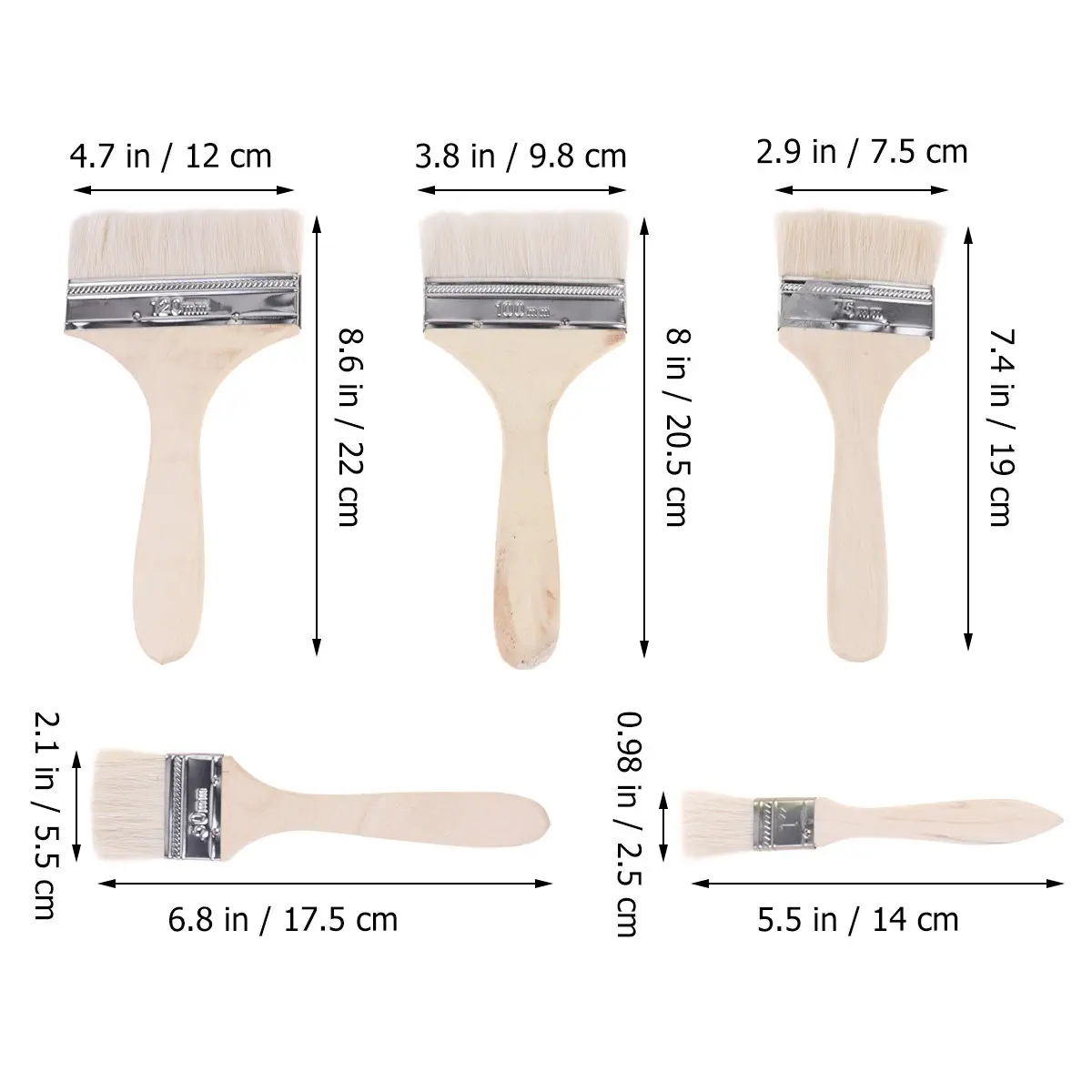 5Pcs Wool Brush Set Sturdy Hair Multipurpose Painting Baking Flavor Brush for Touchup Baking Chip Touchup Paint