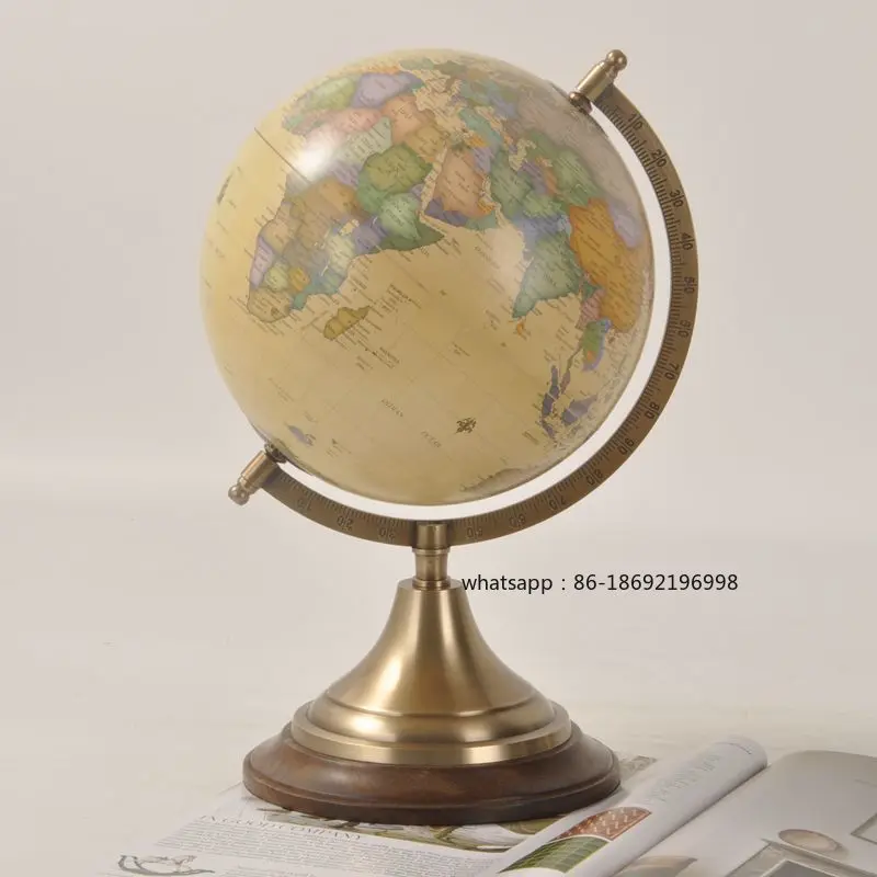 India Imported Brass European Retro Style Globe Desktop Ornament Office Study High-end Craft Decoration
