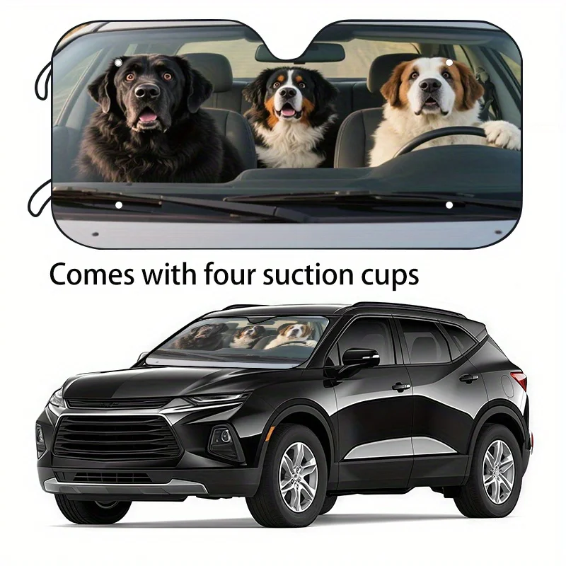 Funny Animal Driving 1pc Car Interior Sun Visor, With Four Suction Cups For Easy Installation Gift, Holiday Gift Choice Prevent