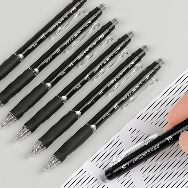 6pcs 0.5mm Erasable Gel Pen Classic Scrubbable Bullet Pen Black Rubbing Magic Heat Erasable Neutral Pen For Kids Gift