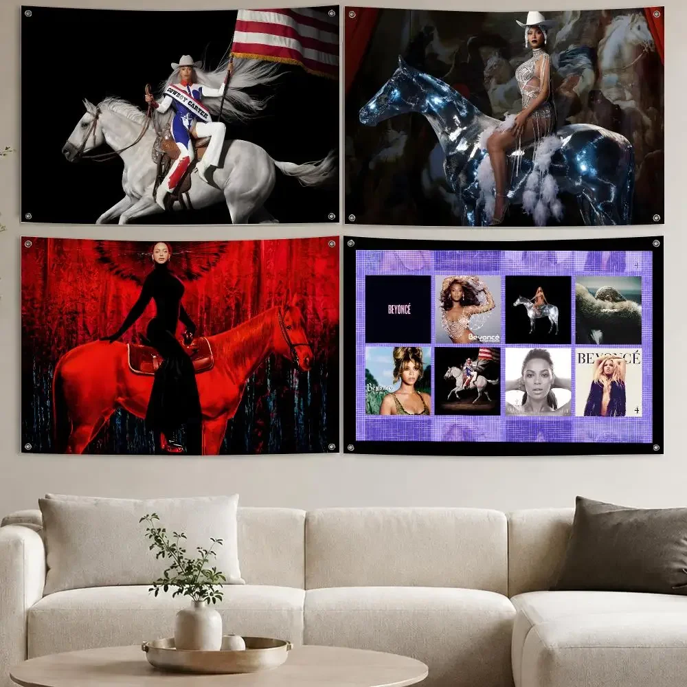 Singer Beyonce Cowboy Carter Music Flags Aesthetic Wall Tapestry Printed Wall Hanging Living Room Party Outdoor Decor
