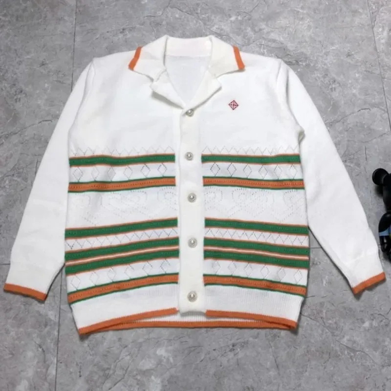 25ss CASA Womens Sweaters Orange Green Striped Printed Lapel High Quality Wens Knit Jackets With Tags