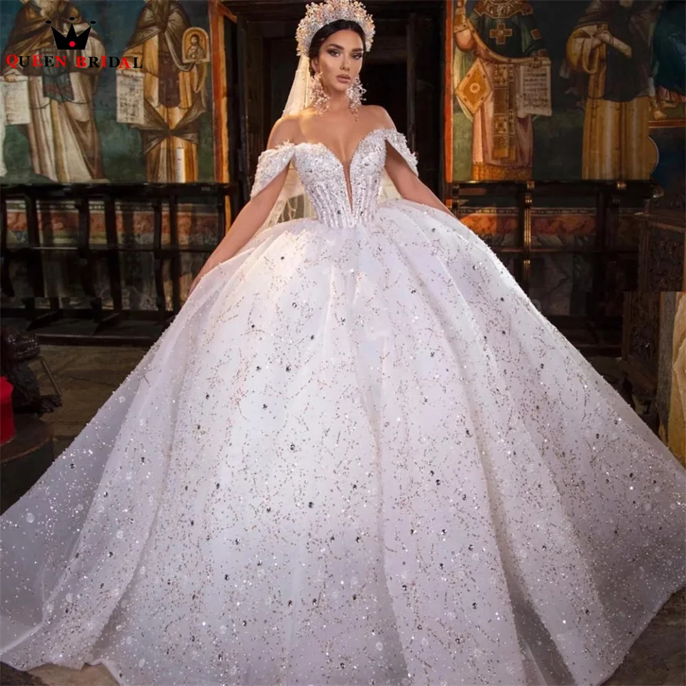 Abiti da sposa di lusso abito da ballo paillettes gonfie pizzo di Tulle con perline di cristallo diamante 2023 nuovo abito da sposa taglia personalizzata DX44