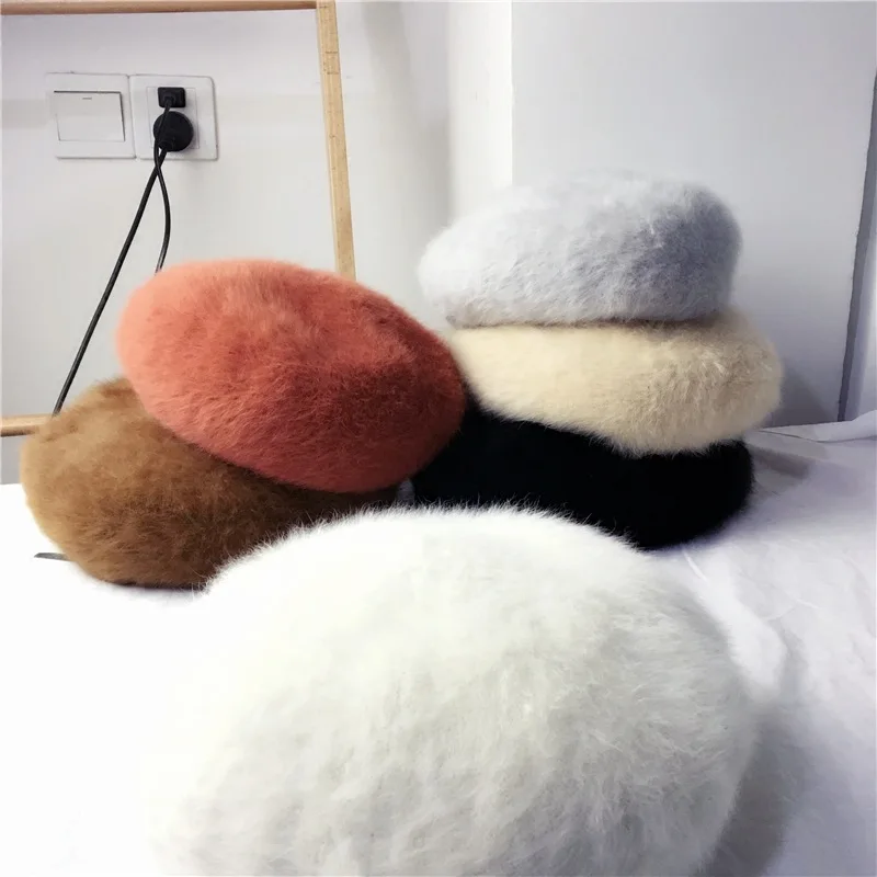 Women Fashion Imitation Mink Plush Beret Hat Autumn Winter Warm Soft Faux Rabbit Fur Caps Casual Painter Cap