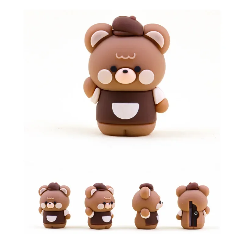 Cute Bear Pencil Sharpener Silicone Single Hole Manual Pencil Cutter Kid Gift Toys Kawaii Stationery School Office Supplies