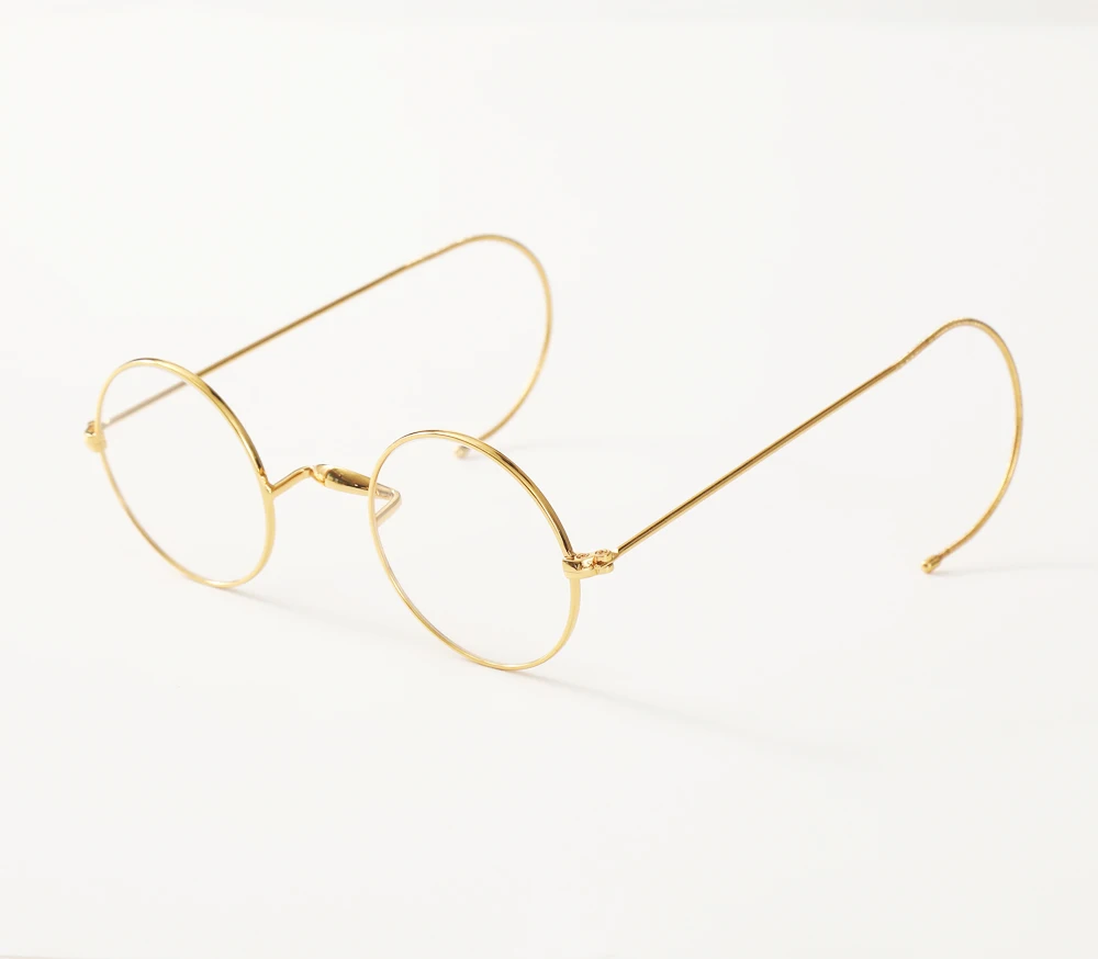 44mm Round Vintage Gold Wire Rim Eyeglasses without Nose Pads, Optical Frame with Cable Temples for Secure Fit