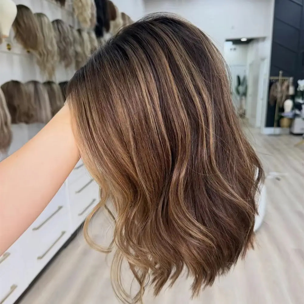 

Short Wave Bob Middle Part Ombre Brown Synthetic HD Lace Front Wig Heat Resistant Fiber Wig Glueless Realistic Natural Looking