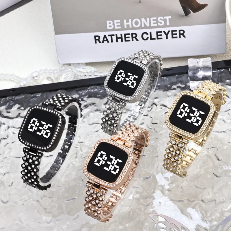 

Женские цифровые часы-браслет, квадратные светодиодные женские часы из сплава, студенческие сенсорные модные электронные женские часы для девочек, Reloj Para Mujer