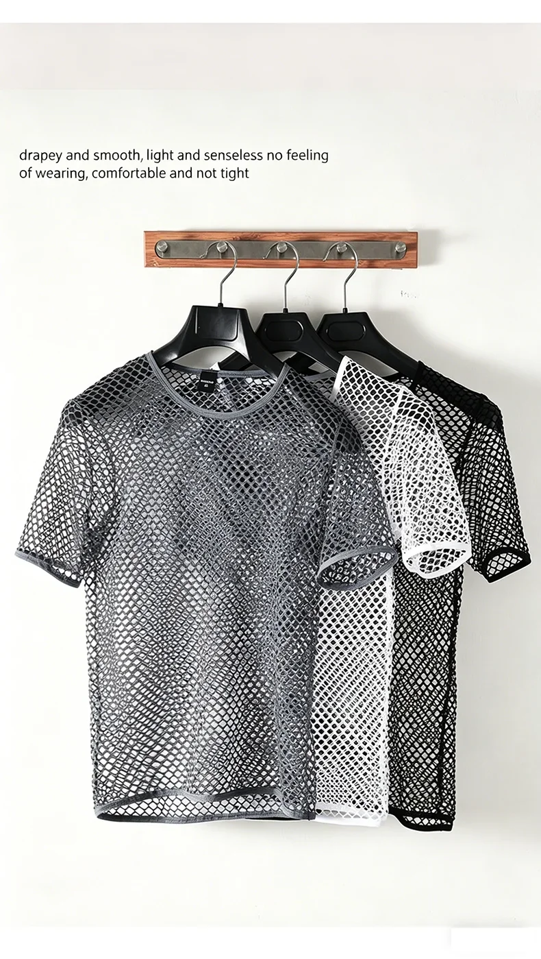 Herren Mesh-Transparent-T-Shirt, kühlend, atmungsaktiv, Netzstoff, kurzärmelig – Detail 11