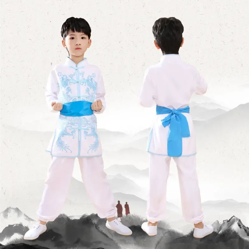 เด็กแขนยาวโดบก วูซูชุดกิโมโนยูโดเสื้อผ้าจีนกังฟูเครื่องแต่งกายชุดไทชิชิวต่อชุด