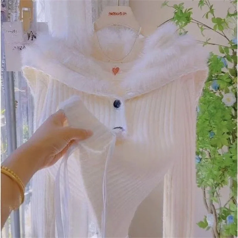 

High-Grade Pink Mao Mao Stitching Knit Cardigan Coat Women's Autumn Winter New Loose Sweaters Fashion Knitwear Sweater Coats