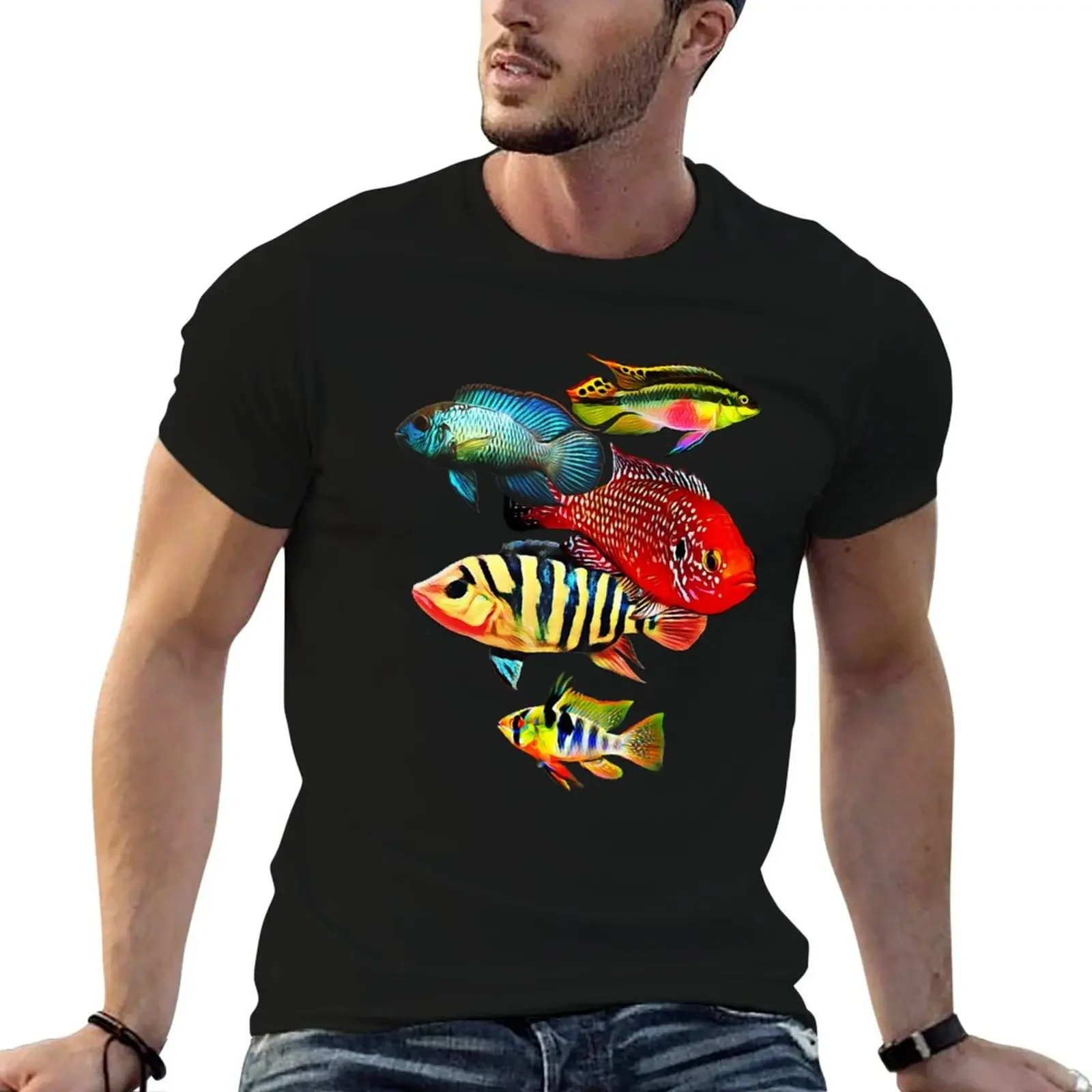 Dwarf Cichlids German Blue Ram Kribensis Aquarium Fish Gift T-Shirt man t shirt blacks mens graphic t-shirts pack