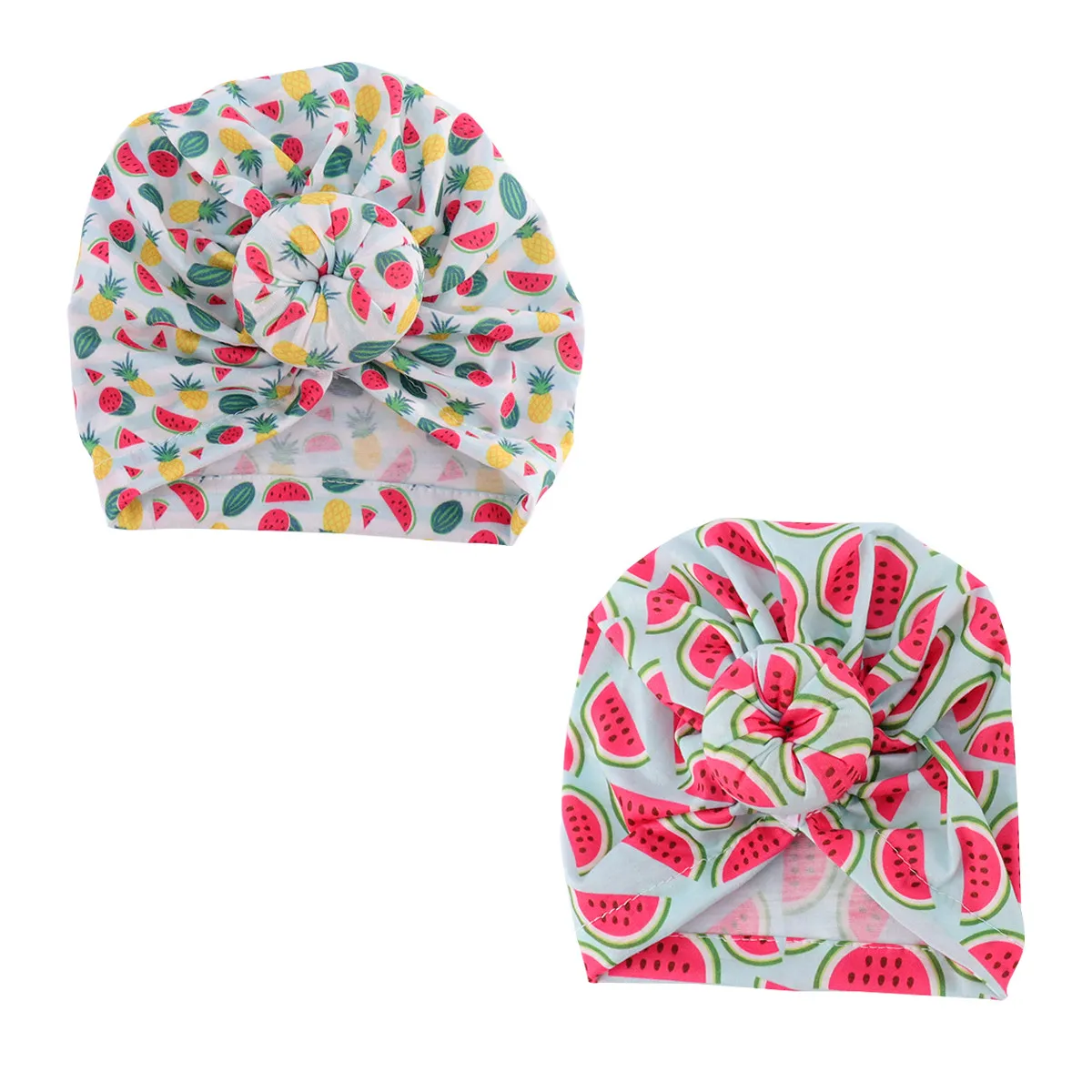

2Pcs Skin-Friendly Cotton Baby Headscarf Hat Breathable Sweat-Absorbing Elastic Turban for Infants Toddlers Creative Printing
