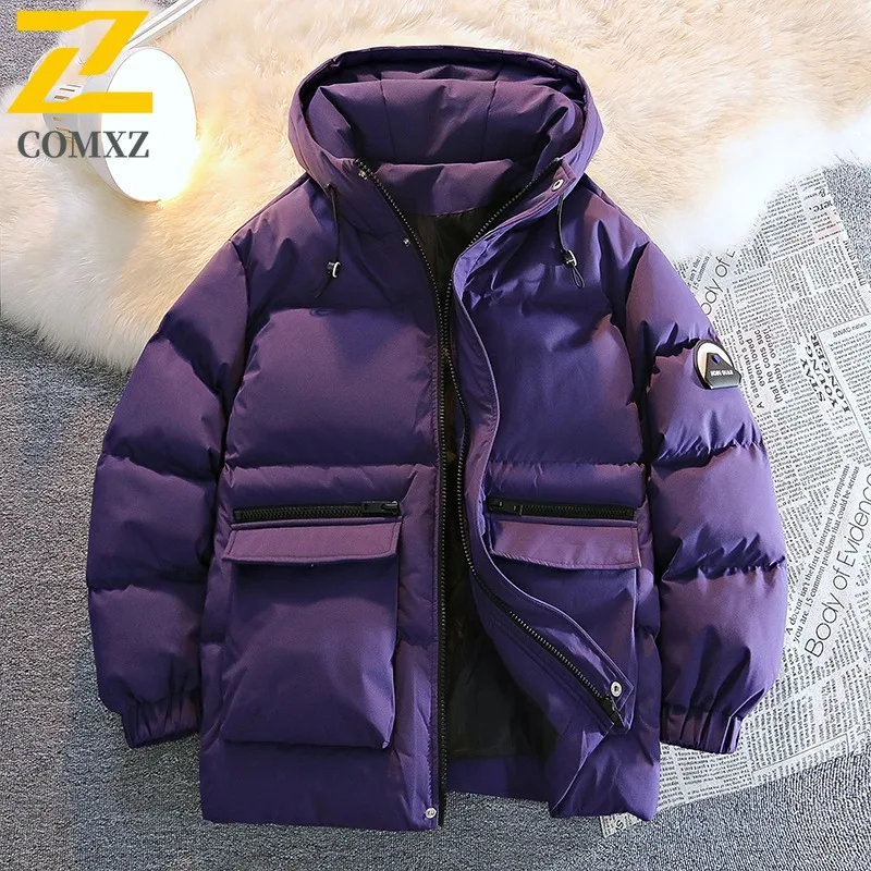 COMXZ Men Bread Jacket Plush Lined Heavy-Duty Travel Street Warm Comfortable Outdoor Puffer Jacket Windproof Ski Winter Padding