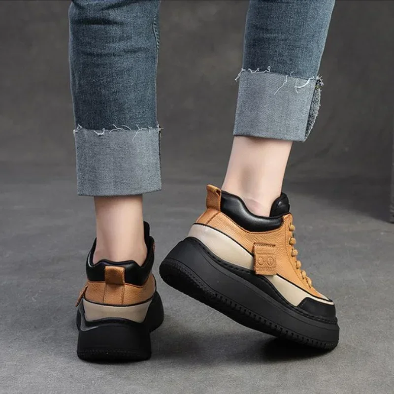 2024 New Return Genuine Leather Women's Flat Sneakers Spring and autumn Platform Shoes Ladies Casual Shoes Comfortable Flats