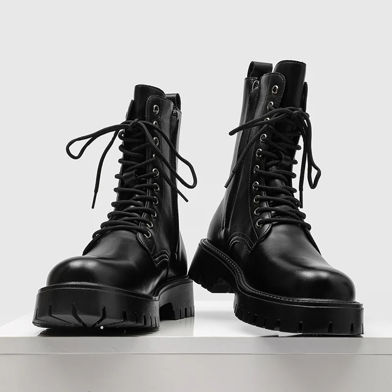 mens fashion motorcycle boots party nightclub dress black genuine leather shoes high top cowboy boot handsome long botas zapatos view 5
