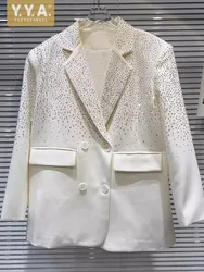 Primavera nuove donne brillanti diamanti Blazer vestibilità ampia doppio petto ufficio signore vestito da partito cappotto Casual spalla Pad Blazer top