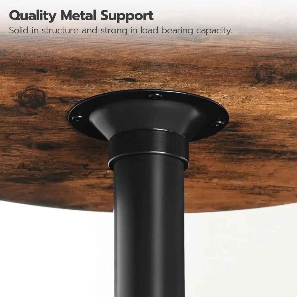 Round Bar Table, 35" Tall Pub Table, Cocktail Table with Base, Stable Counter Table with Non-Slip Base for Narrow Space