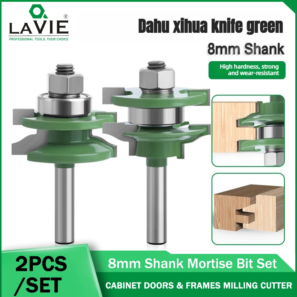 

8mm Shank 2pcs Door Panel Cabinet Tenon Router Bit Cabinet Rail & Stile Set Panel Raiser Ogee Milling Cutter Woodworking Tools