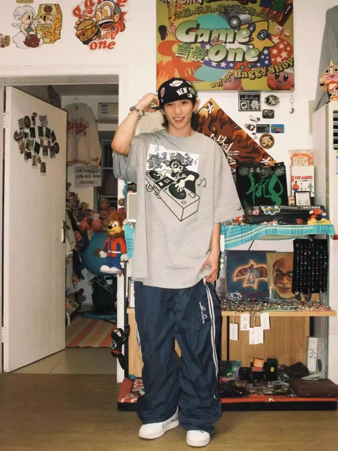 Camiseta Record En Coton O Tendance Rétro Imprimé Américain À Manches Courtes Pur Coton Hip Hop