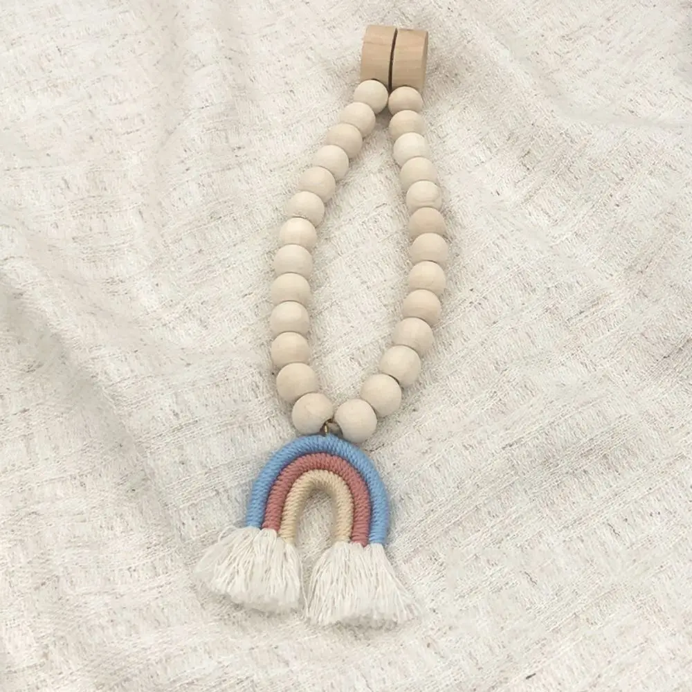 Boho Style Rainbow Tassel Magnetic Buckle Rainbow Pendant Design Corrosion-resistant Wooden Beads Curtain Buckle Non-toxic