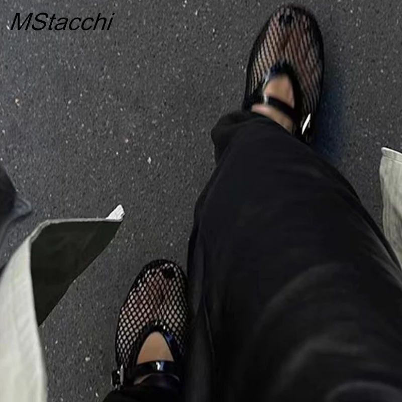 Sommer Mesh Falts Schuhe Frauen Sandalen Atmungsaktive Ballett Komfortable Mary Jane Freizeit Schnalle Frauen Müßiggänger Schuhe 2024