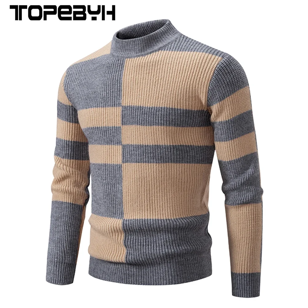 High Quality Men\'s New Autumn and Winter Casual Warm Neck Sweater Knit Pullover Warm Tops