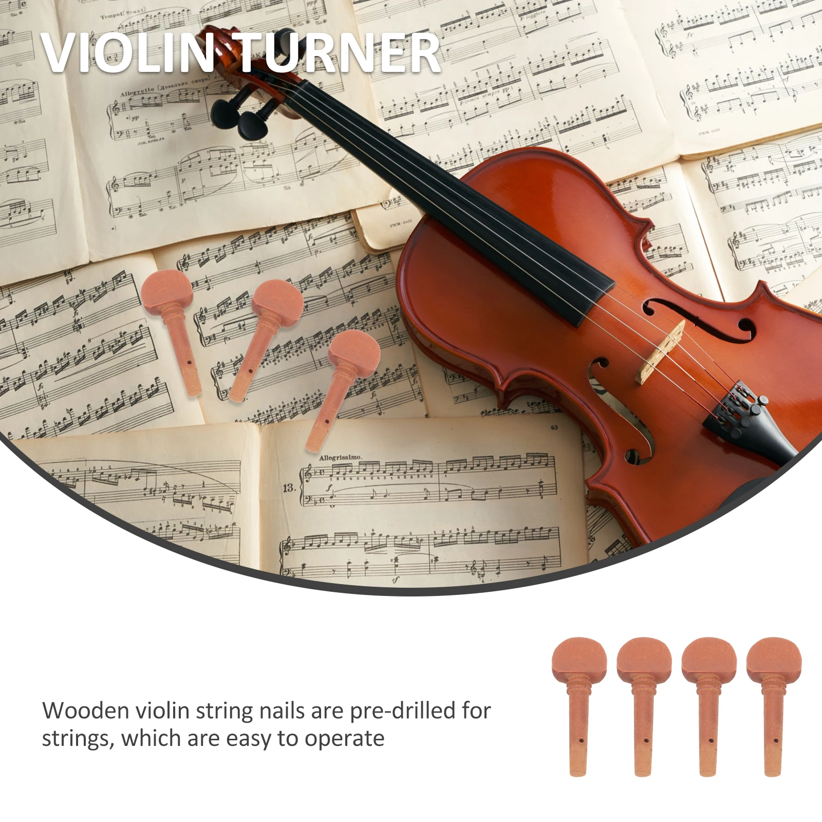

4 Pcs Violin Tuning Pegs Jujube Wood Crafts Replacement Accessories Sturdy Turner Smooth Surface Durable Musical Instrument