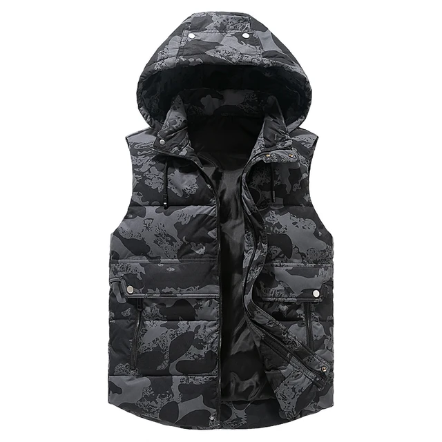 Men s Winter Vest Plus Size 5xl Hat Detachable Waistcoat Camouflage Sleeveless Jackets Warm Parkas Unloading Coat for Men Unisex AliExpress