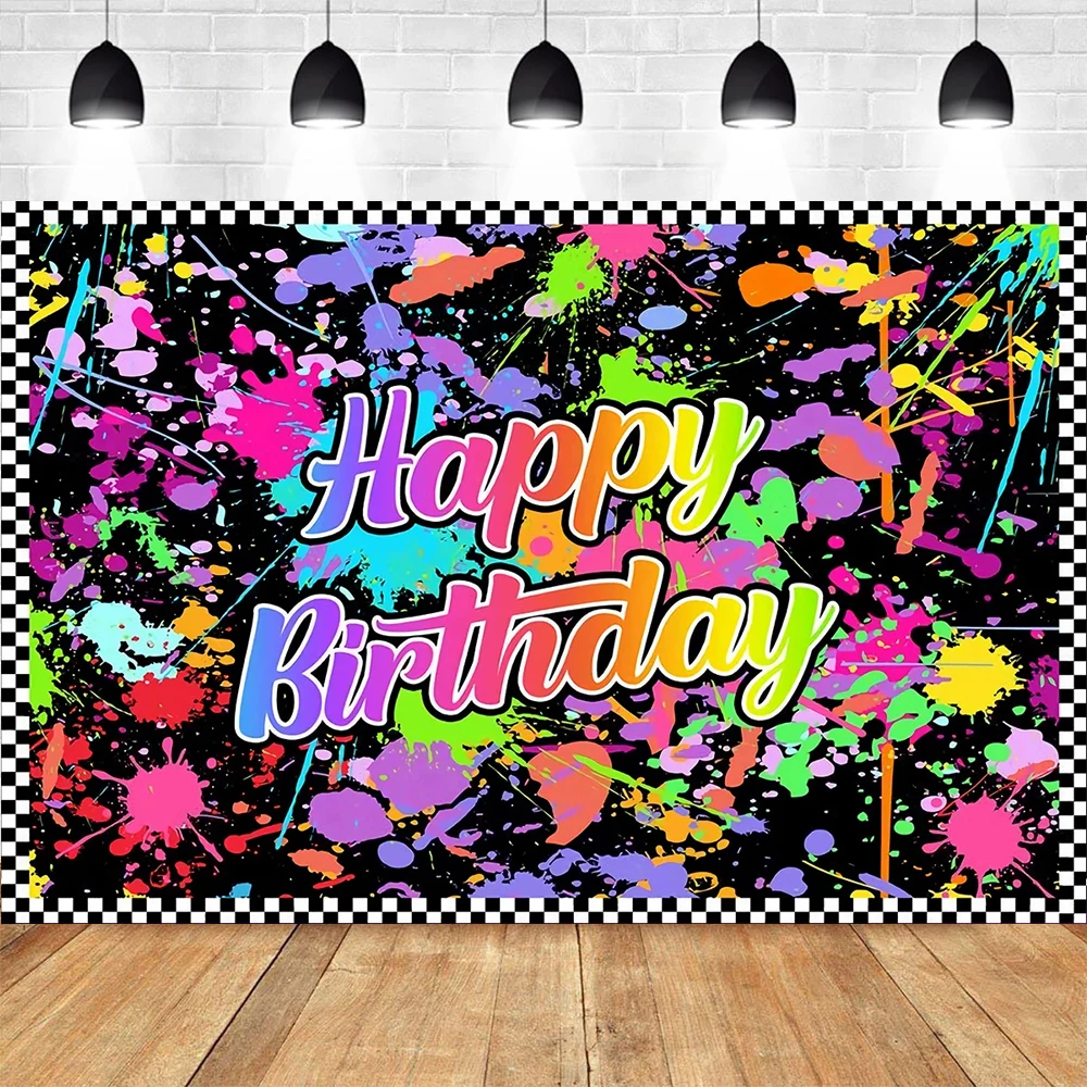 Happy Birthday Backdrop Banner Bbirthday Party Decoration Kids  Party Supplies Happy Birthday Background Let's Glow Neno Theme