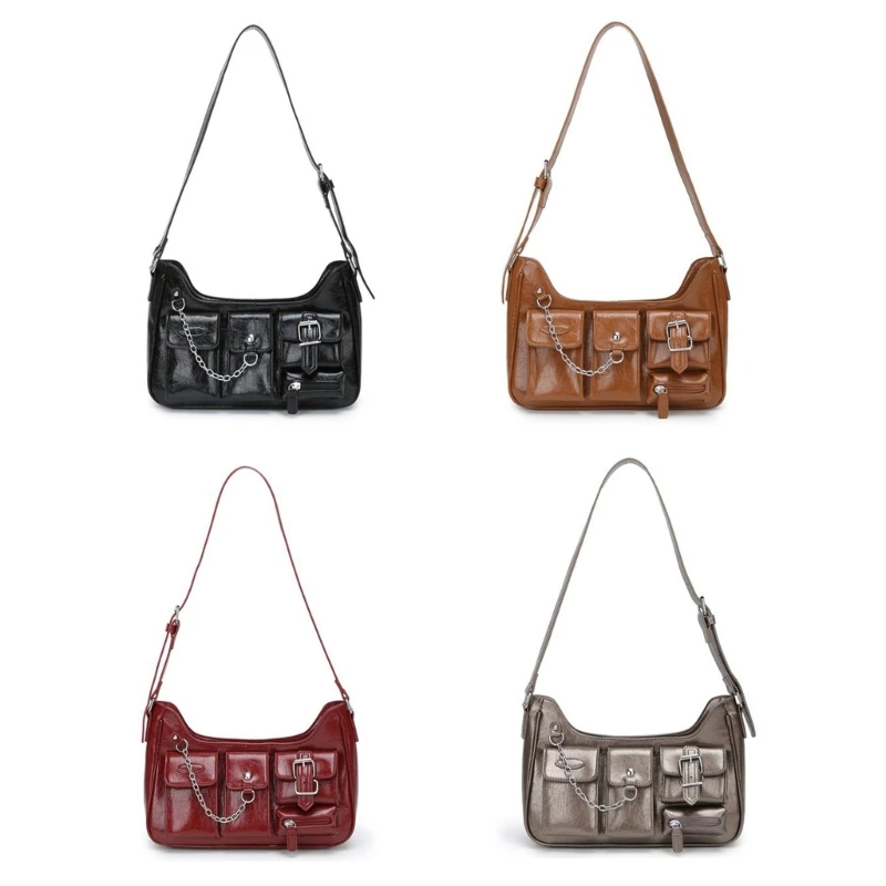 

Women Grunge Bag Trend Shoulder Bag Multi-Pockets Crossbody Bag Shopping Bag E74B