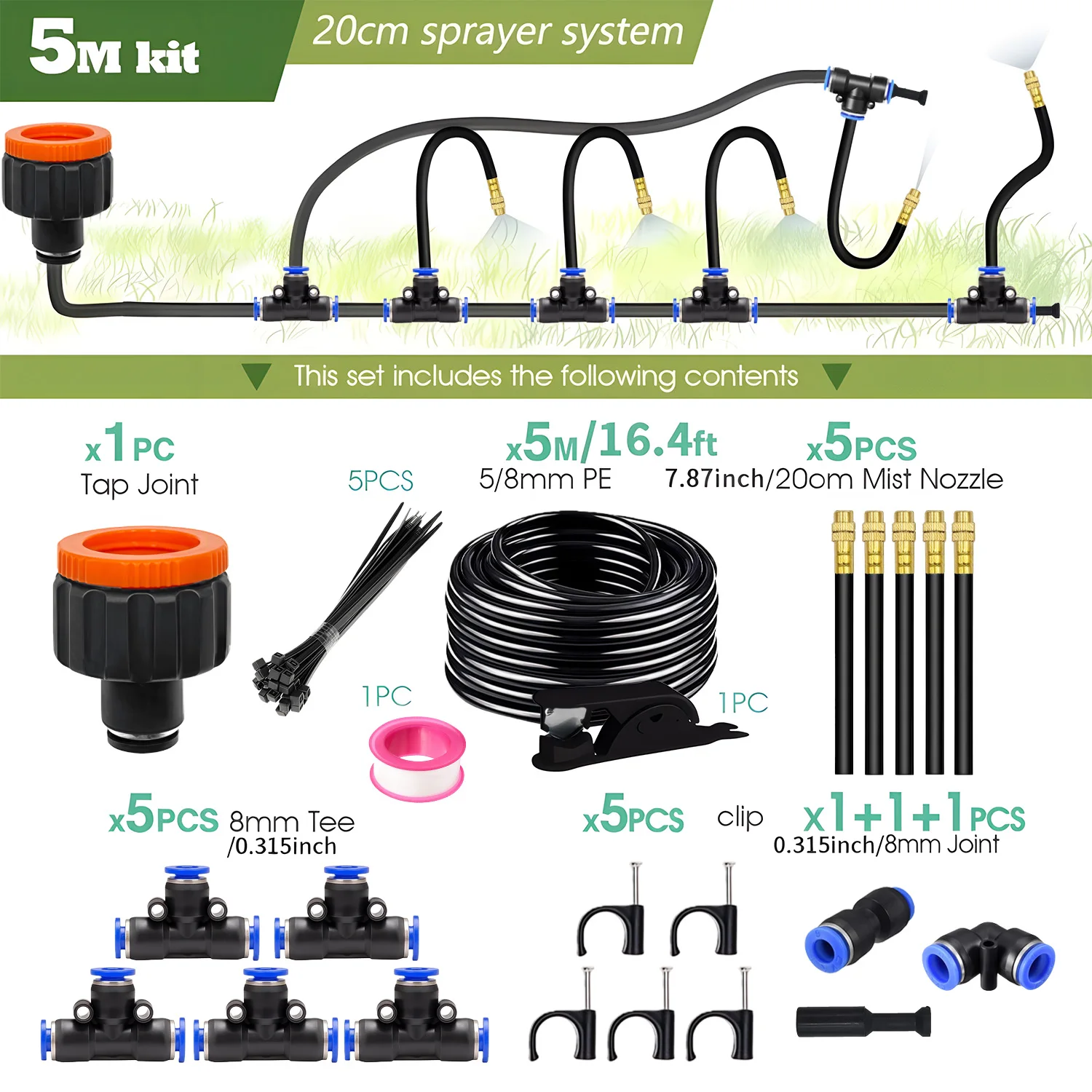 30M-5M DIY Gratis Buigen Universele Sproeier Kit 8mm Slang Patio Verneveling Koelsysteem voor tuin Plant Beslaan Watering Irrigatie - afbeelding 1